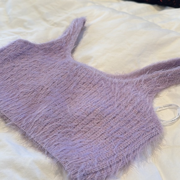 Self Portrait Fluffy Cropped Knit Top in Lilac, M - Picture 2 of 14